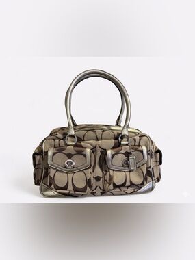 Coach Y2K 2004 Vintage Brown Signature Pattern Satchel with Metallic Trim